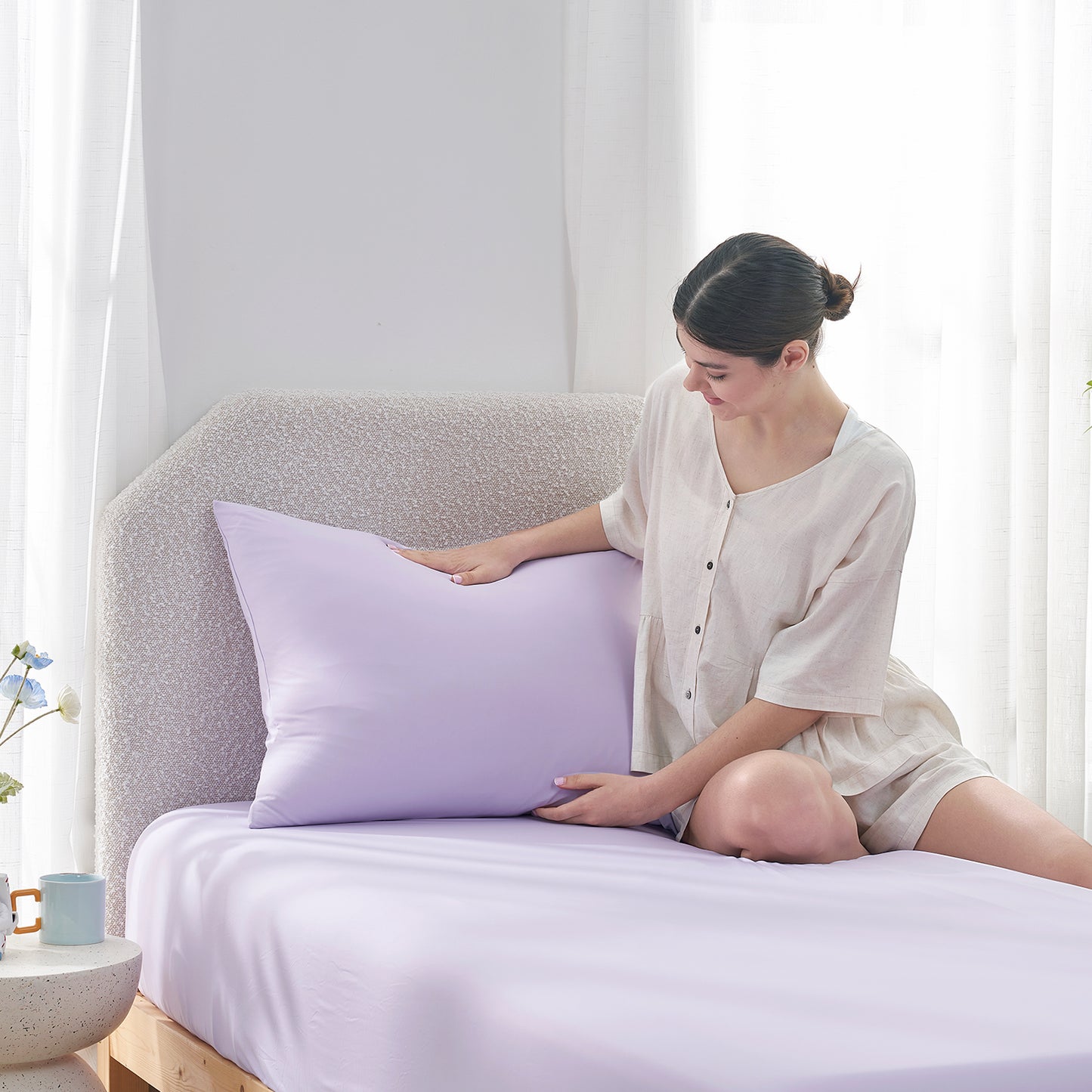 Dream Valley® Cooling Fitted Sheet with Pillowcase Set-Lavender