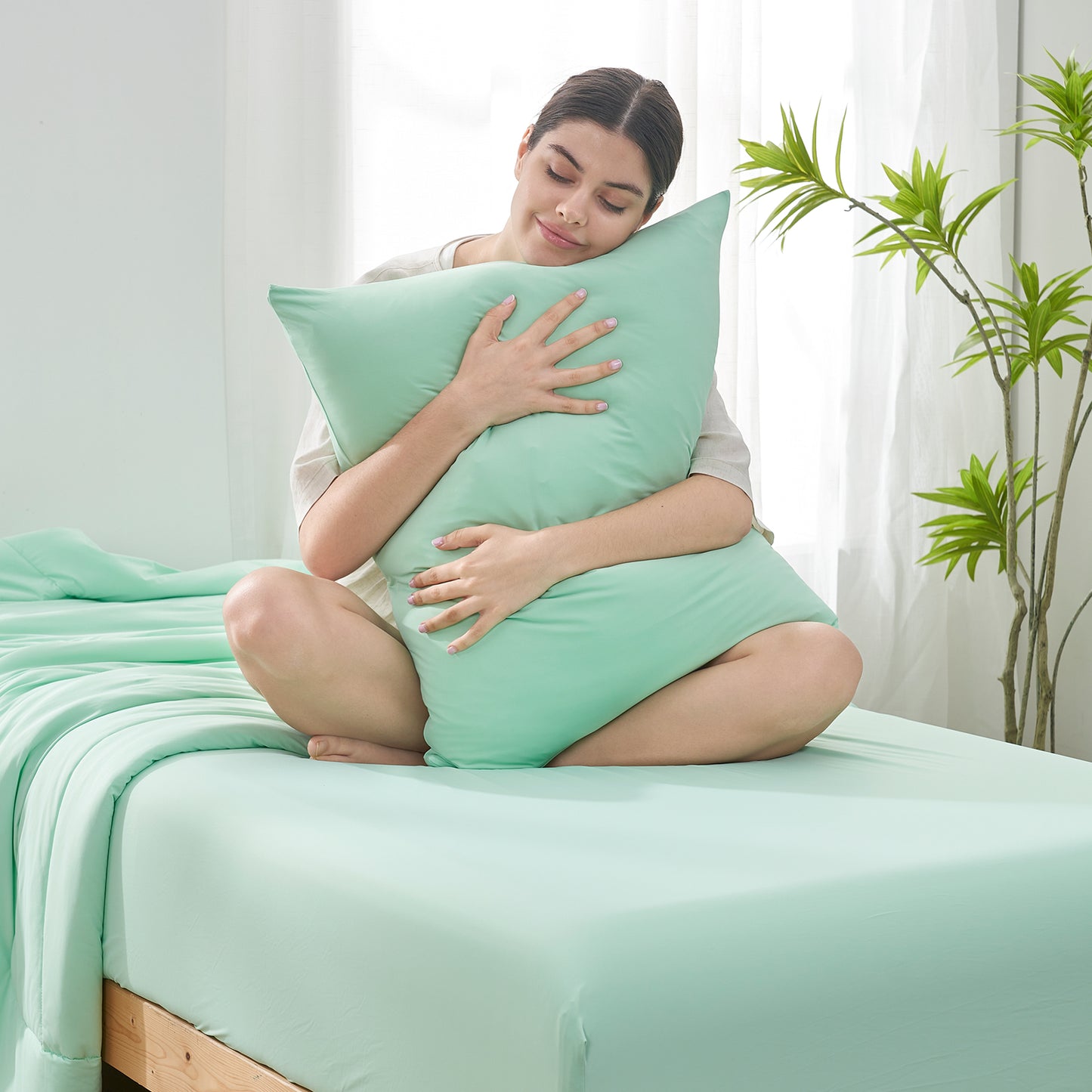 Dream Valley® Cooling Fitted Sheet with Pillowcase Set-Mint Macaron