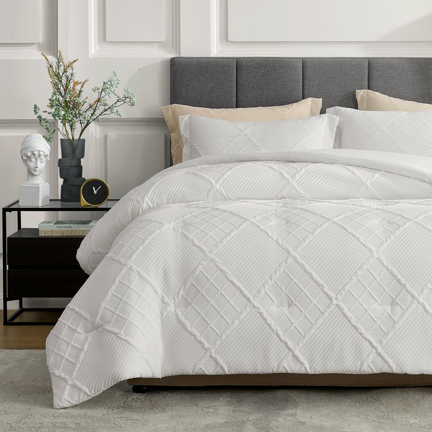 Jacquard Windowpane Comforter Set-White