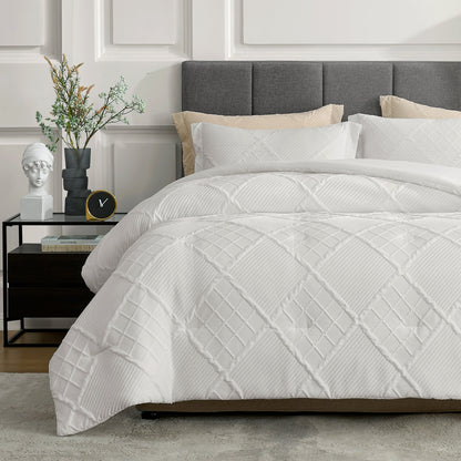 Jacquard Windowpane Comforter Set-White