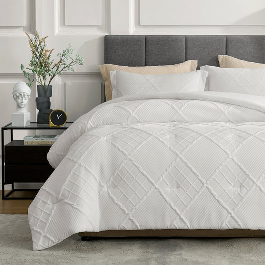 Jacquard Windowpane Comforter Set-White