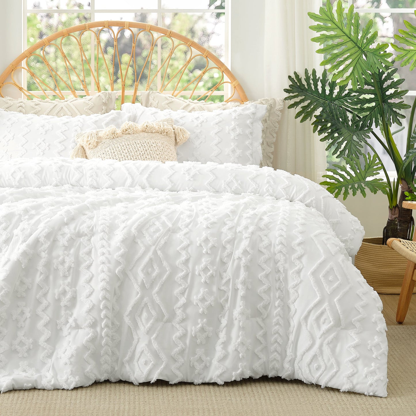 Faux Tufted Cable Comforter Set-White