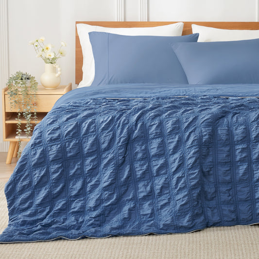 Seersucker Bubble Cooling Comforter-Denim Blue