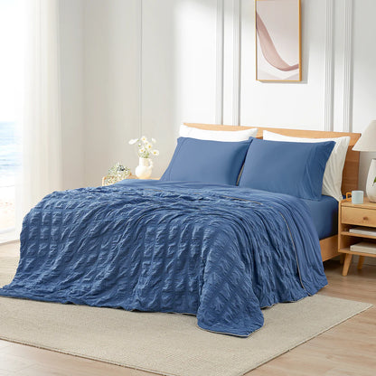 Seersucker Bubble Cooling Comforter-Denim Blue