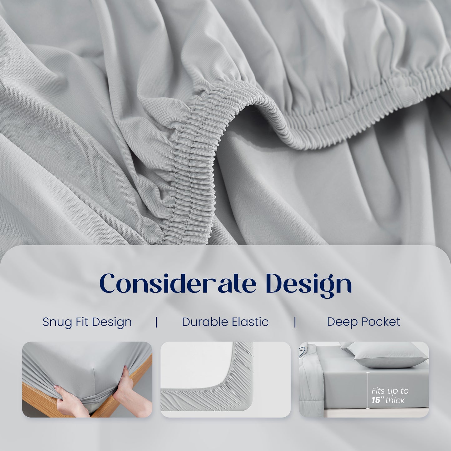Dream Valley® Cooling Fitted Sheet with Pillowcase Set-Grey