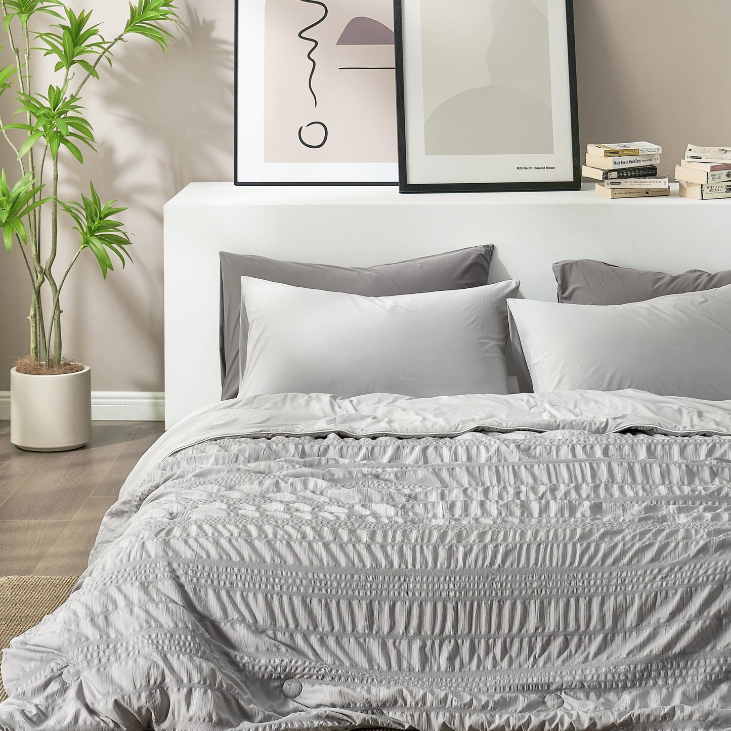 Seersucker Cooling Comforter-Light Grey