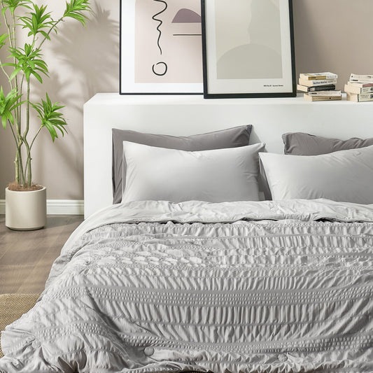 Seersucker Cooling Comforter-Light Grey