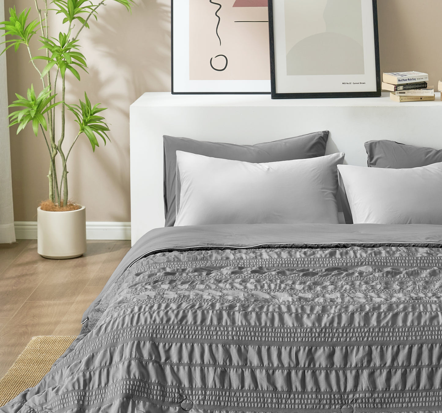 Seersucker Cooling Comforter-Dark Grey