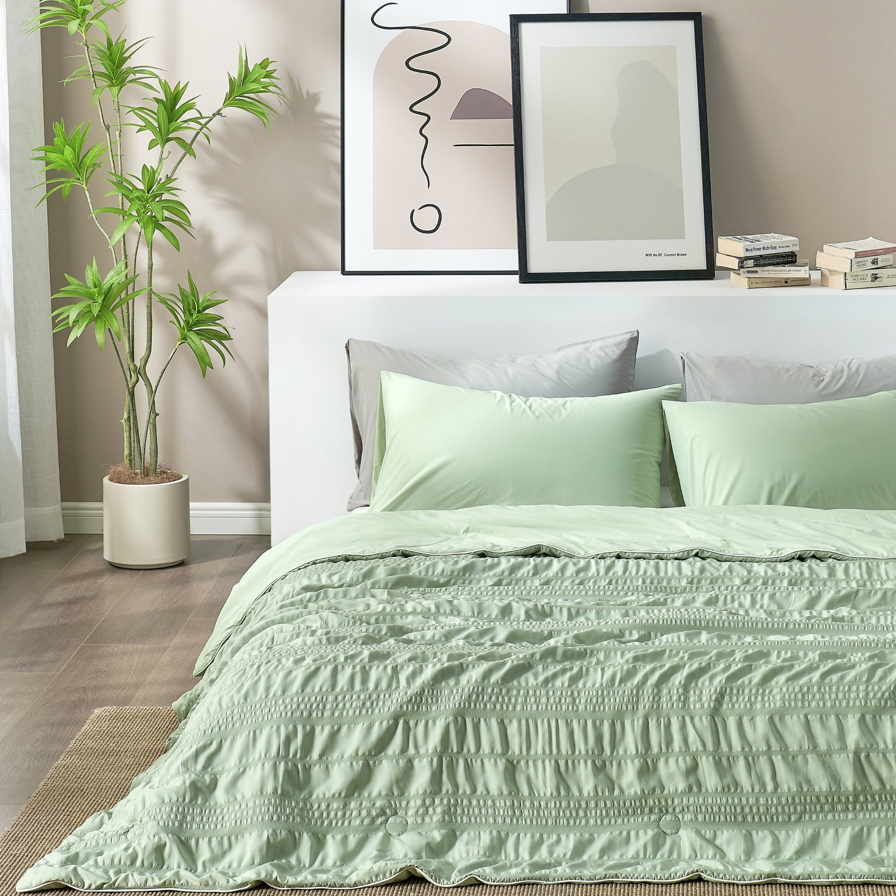 Seersucker Cooling Comforter-Sage Green