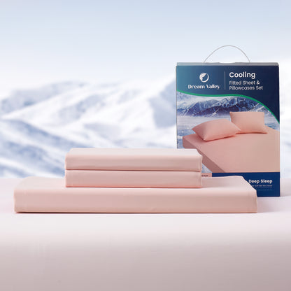 Dream Valley® Cooling Fitted Sheet with Pillowcase Set-Pink Blush
