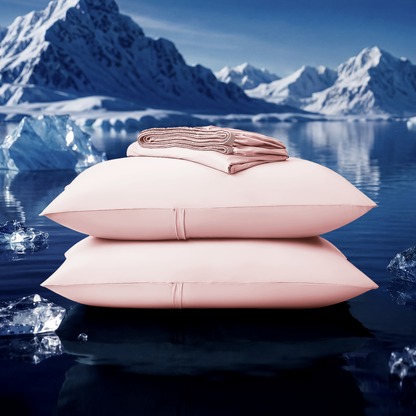 Dream Valley® Cooling Fitted Sheet with Pillowcase Set-Pink Blush