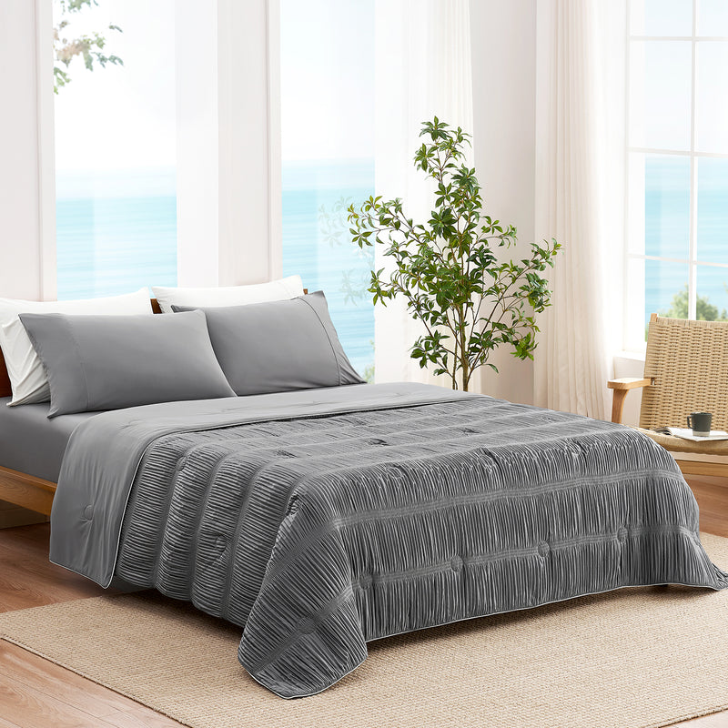 Striped Breathable Cooling Comforter-Grey