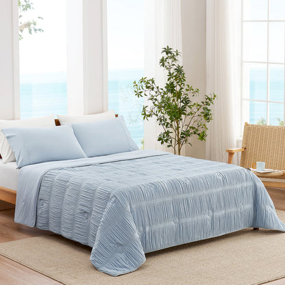 Striped Breathable Cooling Comforter-Blue