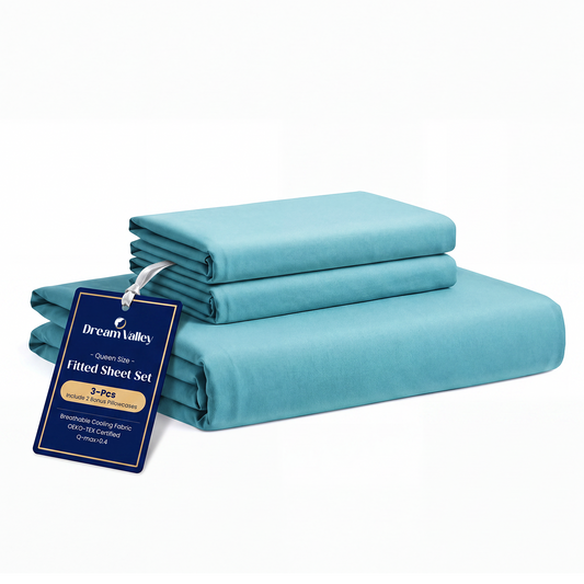 Dream Valley® Cooling Fitted Sheet with Pillowcase Set-Dream Blue