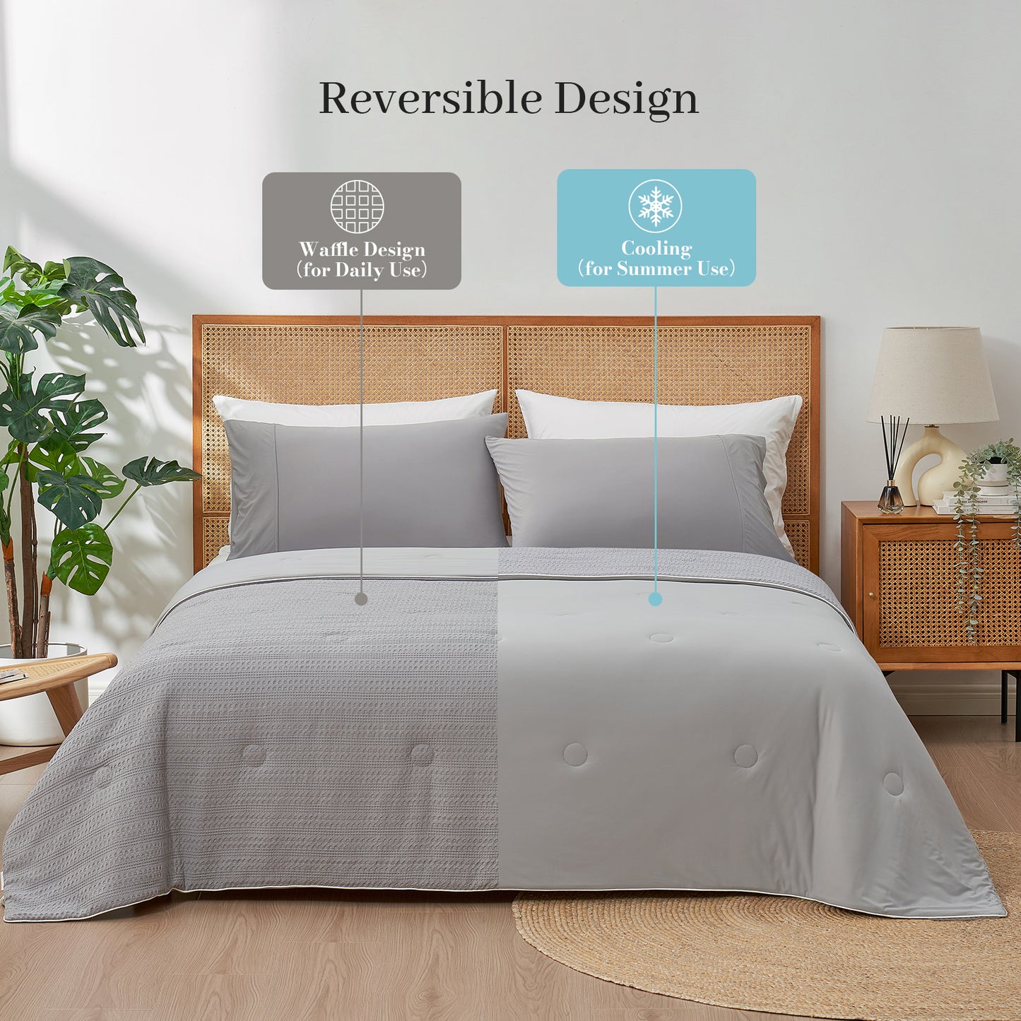 Waffle Dual-Sided Cooling Comforter-Grey