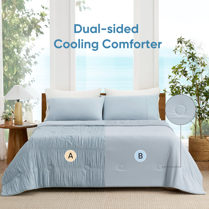 Striped Breathable Cooling Comforter-Blue