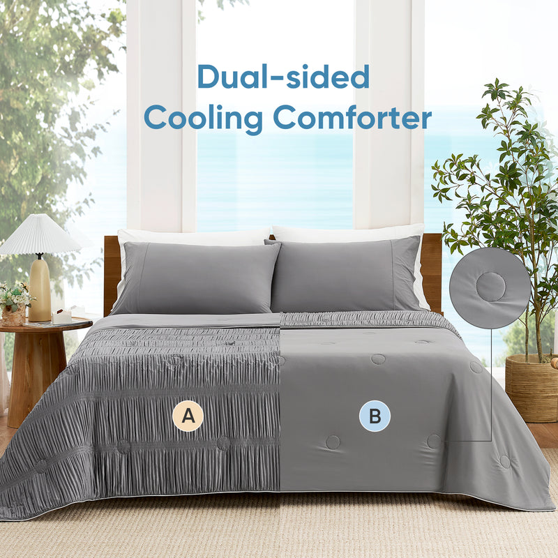 Striped Breathable Cooling Comforter-Grey