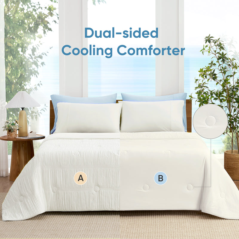 Striped Breathable Cooling Comforter-White