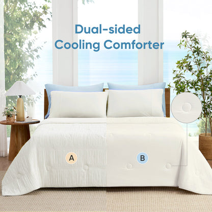 Striped Breathable Cooling Comforter-White