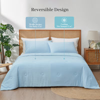 لحاف تبريد مزدوج الجوانب بنمط الوافل - أبيض 