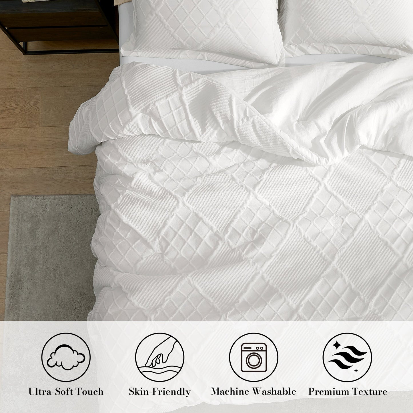 Jacquard Windowpane Comforter Set-White