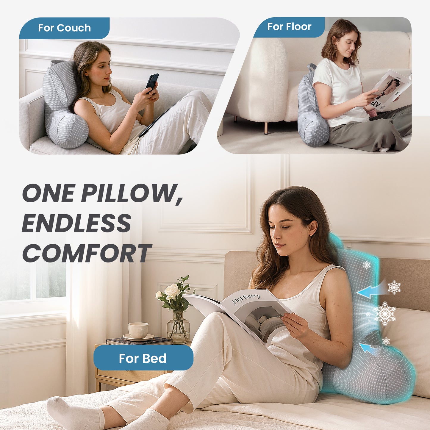 وسادة قراءة من نسيج الوافل المبرد - رمادي