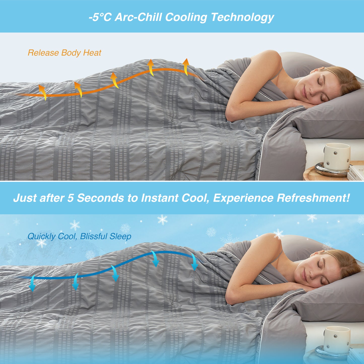 Seersucker Cooling Comforter-Dark Grey