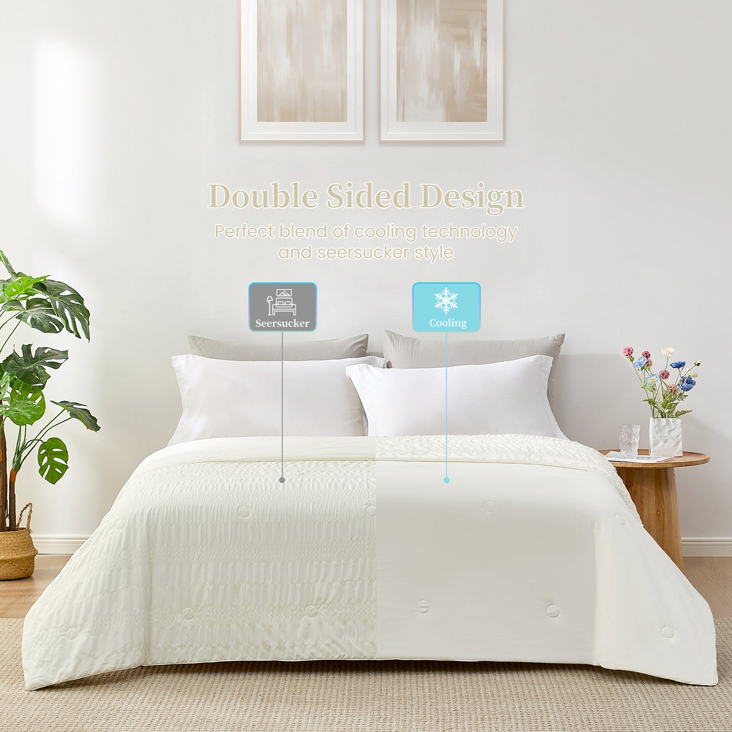 Seersucker Cooling Comforter-Cream White