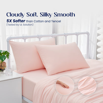 Dream Valley® Cooling Fitted Sheet with Pillowcase Set-Pink Blush
