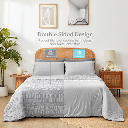 Seersucker Cooling Comforter-Light Grey