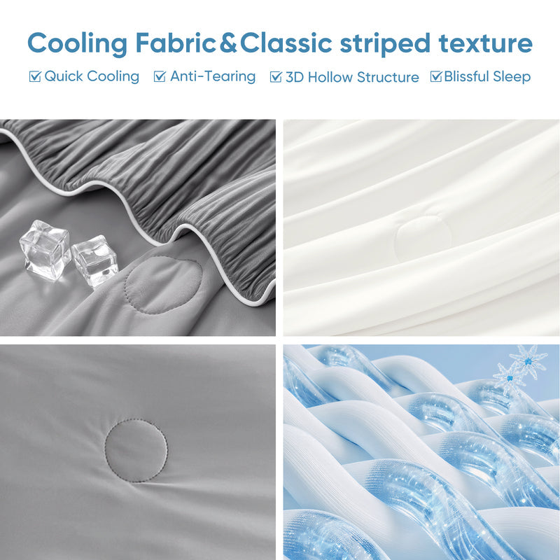 Striped Breathable Cooling Comforter-Grey