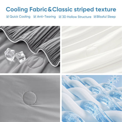 Striped Breathable Cooling Comforter-Grey