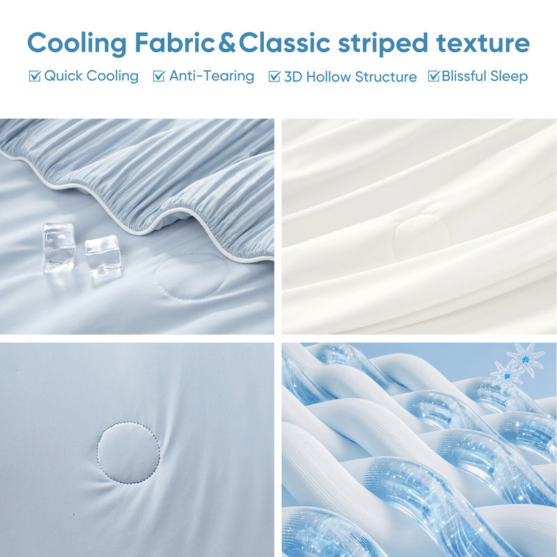 Striped Breathable Cooling Comforter-Blue