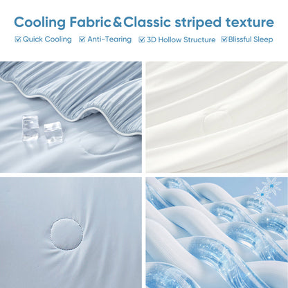 Striped Breathable Cooling Comforter-Blue