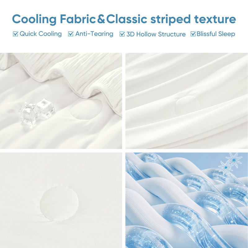 Striped Breathable Cooling Comforter-White