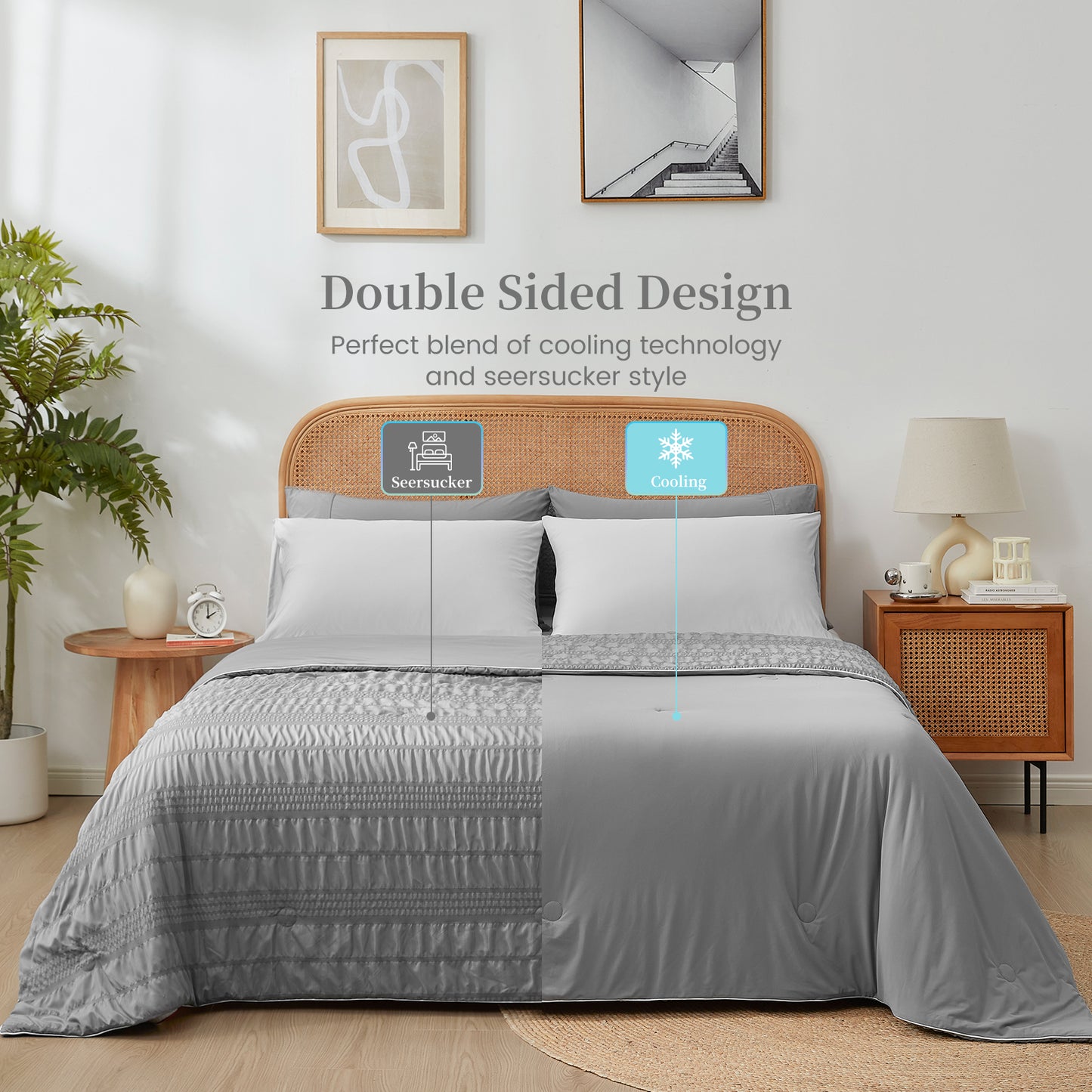 Seersucker Cooling Comforter-Dark Grey