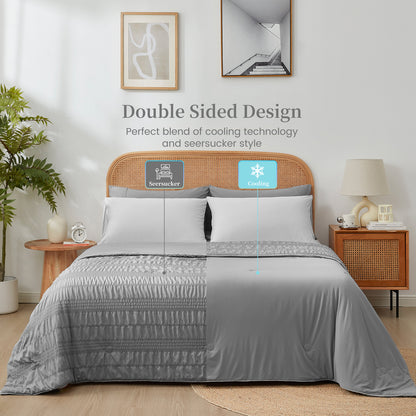 Seersucker Cooling Comforter-Dark Grey