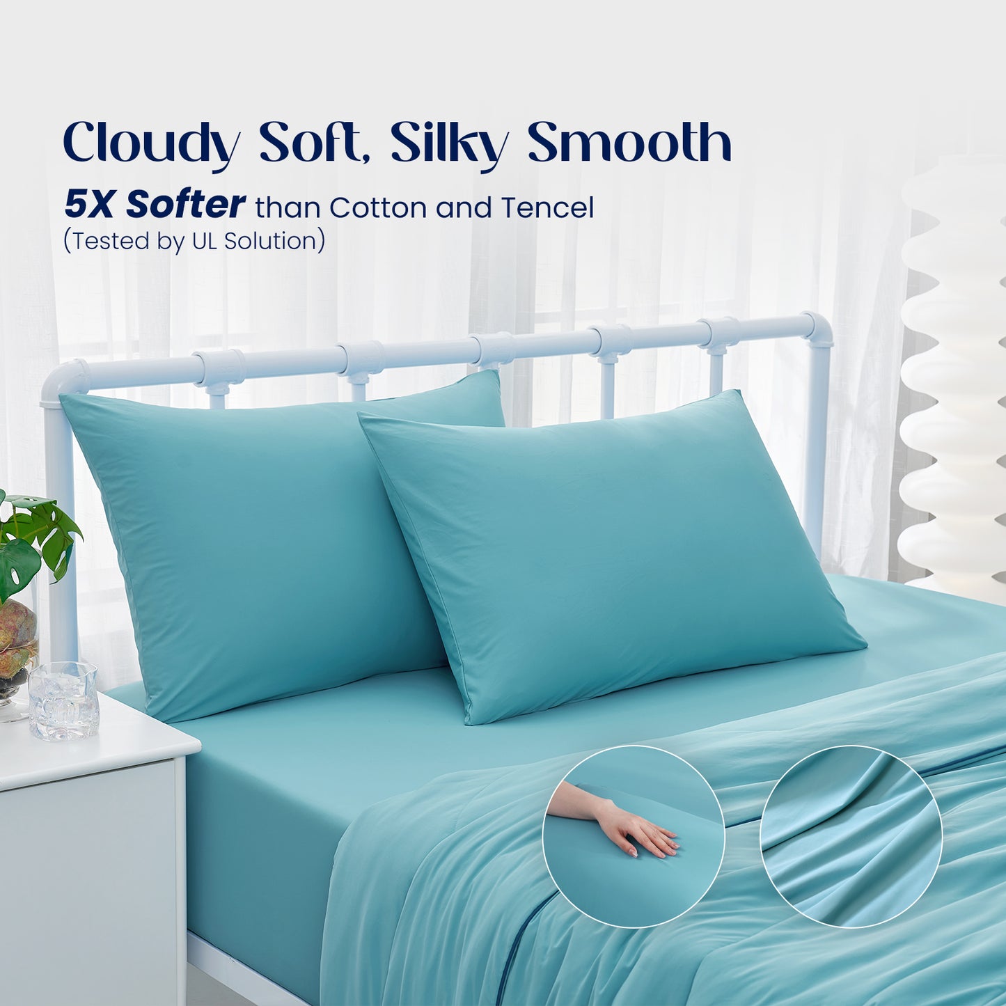 Dream Valley® Cooling Fitted Sheet with Pillowcase Set-Dream Blue