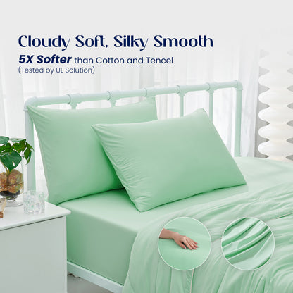 Dream Valley® Cooling Fitted Sheet with Pillowcase Set-Mint Macaron