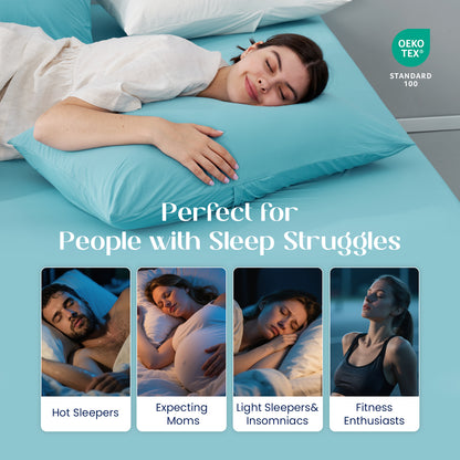 Dream Valley® Cooling Fitted Sheet with Pillowcase Set-Dream Blue