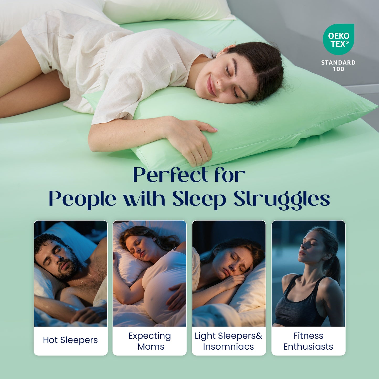 Dream Valley® Cooling Fitted Sheet with Pillowcase Set-Mint Macaron