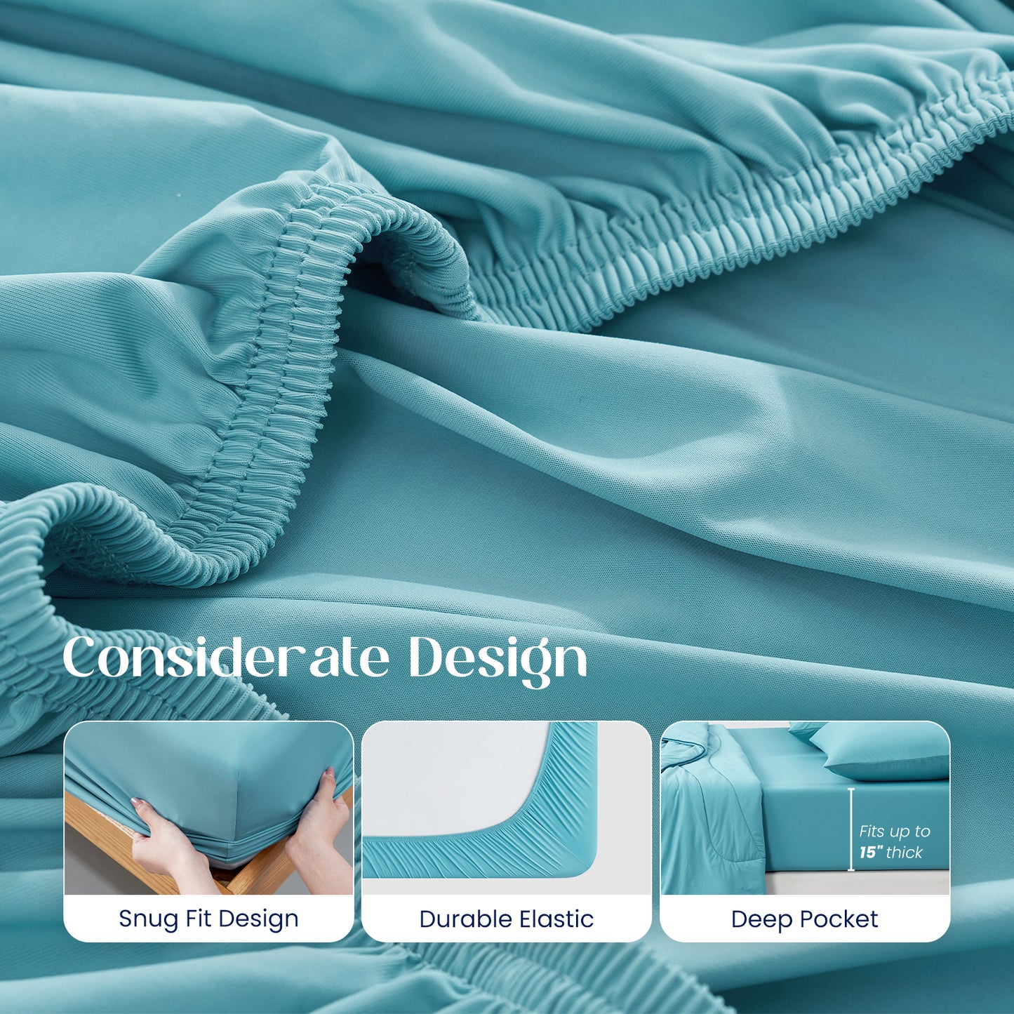 Dream Valley® Cooling Fitted Sheet with Pillowcase Set-Dream Blue