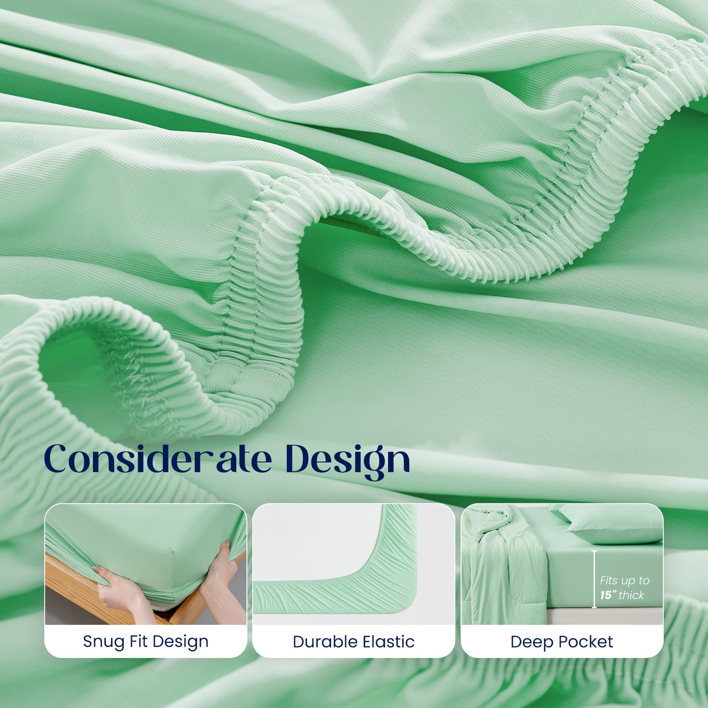Dream Valley® Cooling Fitted Sheet with Pillowcase Set-Mint Macaron