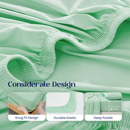 Dream Valley® Cooling Fitted Sheet with Pillowcase Set-Mint Macaron