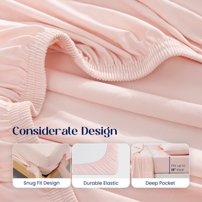 Dream Valley® Cooling Fitted Sheet with Pillowcase Set-Pink Blush