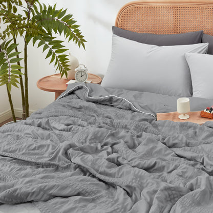 Seersucker Cooling Comforter-Dark Grey