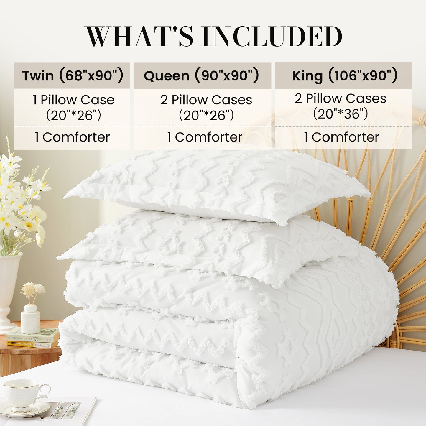 Faux Tufted Cable Comforter Set-White