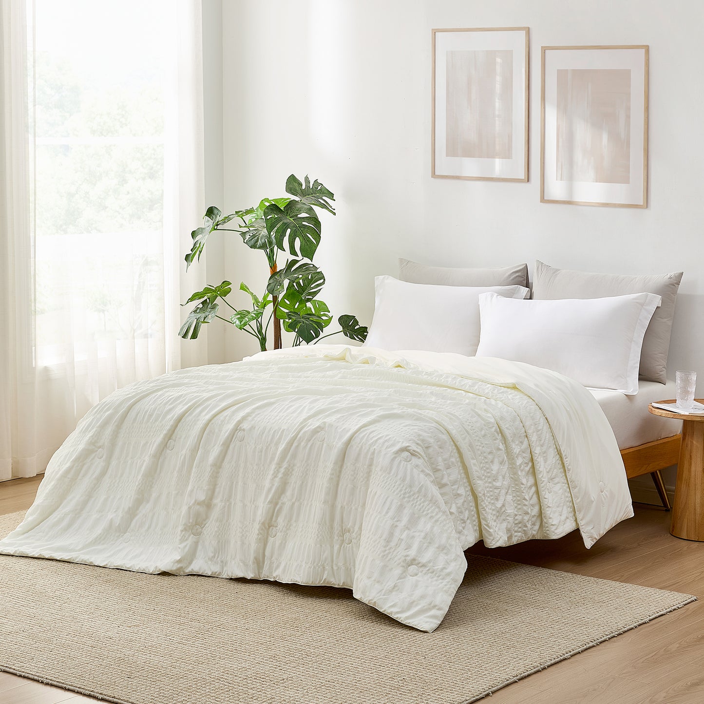 Seersucker Cooling Comforter-Cream White