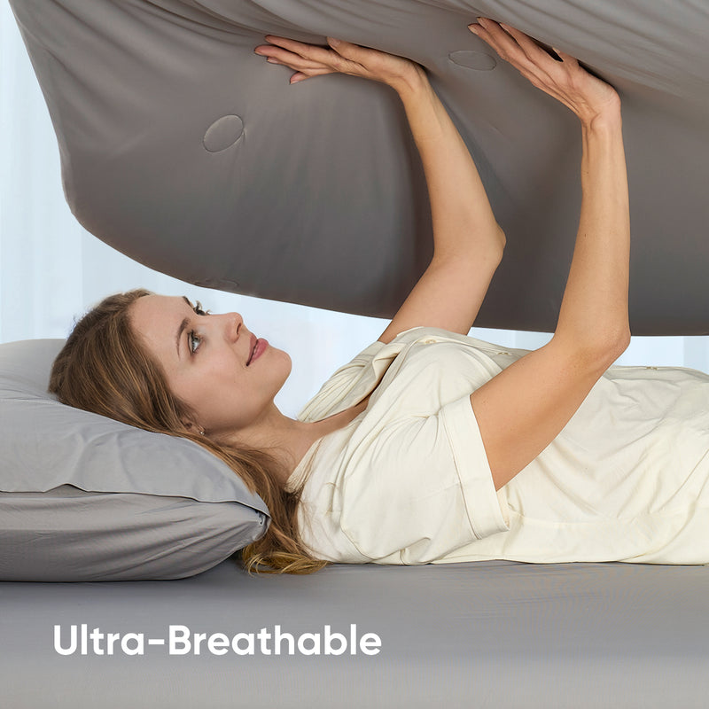 Striped Breathable Cooling Comforter-Grey