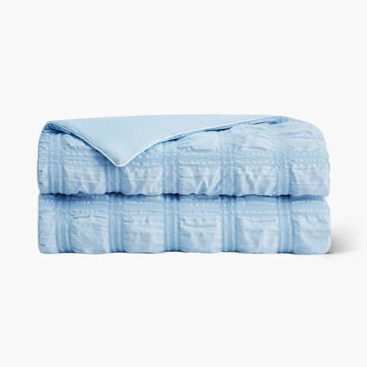 Seersucker Bubble Cooling Comforter-Blue Plaid